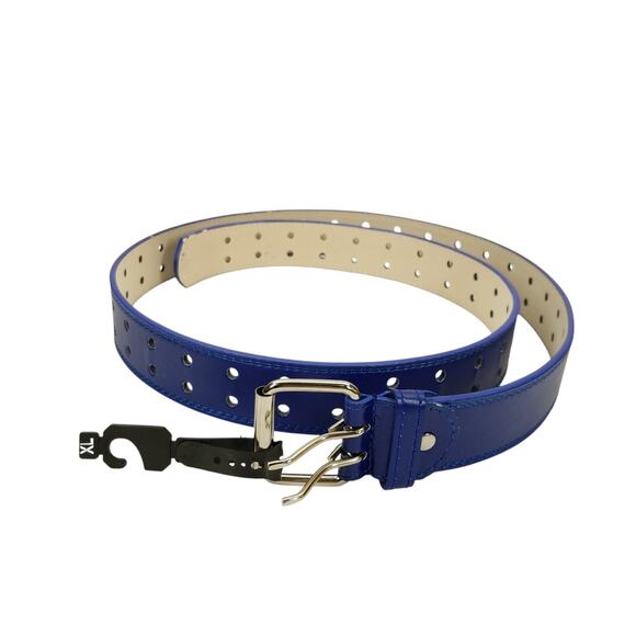 Womens Blue Belt Size XL Silver Tone Buckle Genuine Leather 1.5" Wide - Picture 1 of 7